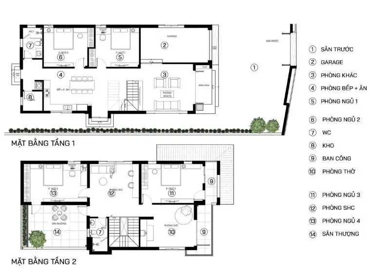 Bản vẽ bố trí công năng nhà Hiện Đại 1 trệt 1 lầu 8x16m 4 phòng ngủ xây dựng Nhất Tín