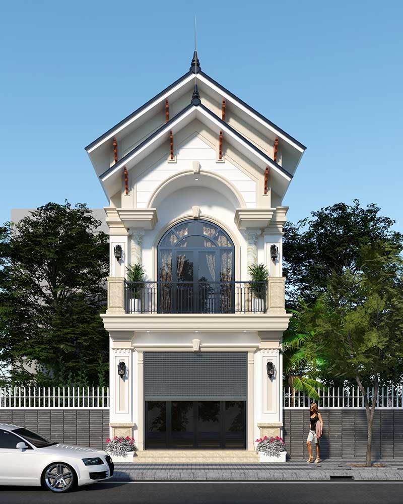 Mặt tiền nhà phố Tân Cổ Điển 1 trệt 1 lầu mái Thái 4m 