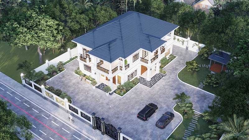 Mẫu biệt thự Tân Cổ Điển 1 trệt 1 lầu mái Nhật tại Tiền Giang