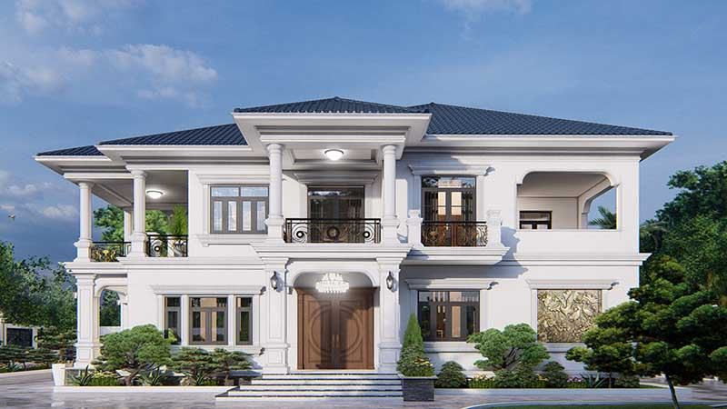 Mẫu biệt thự Tân Cổ Điển 1 trệt 1 lầu mái Nhật tại Tiền Giang