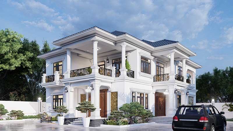 Mẫu biệt thự Tân Cổ Điển 1 trệt 1 lầu mái Nhật tại Tiền Giang