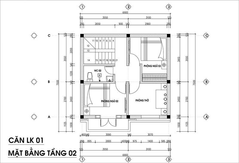 Bản vẽ bố trí công năng mẫu nhà 1 trệt 1 lầu mái Bằng mang phong cách Tân Cổ Điển