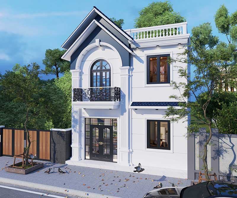 Mẫu nhà 1 trệt 1 lầu mái Bằng mang phong cách Tân Cổ Điển kèm bản vẽ