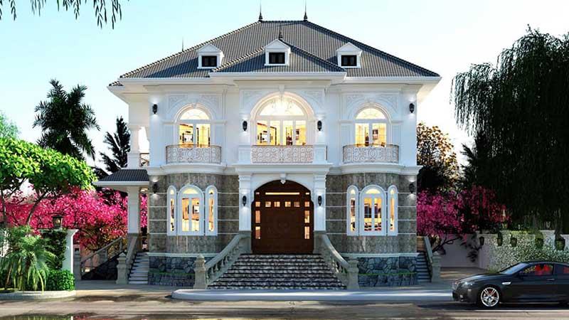 Mẫu thiết kế nhà ống 1 trệt 1 lầu Tân Cổ Điển có gác lửng Nhất Tín