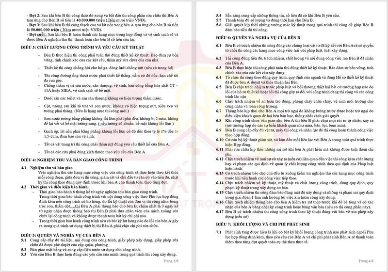 Mẫu hợp đồng sửa chữa công trình Nhất Tín