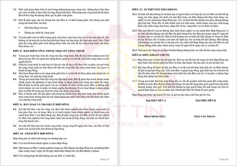 Mẫu hợp đồng sửa chữa công trình Nhất Tín