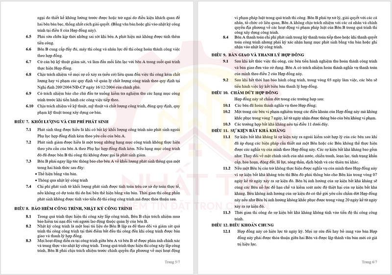 Mẫu hợp đồng xây dựng nhà mới Nhất Tín