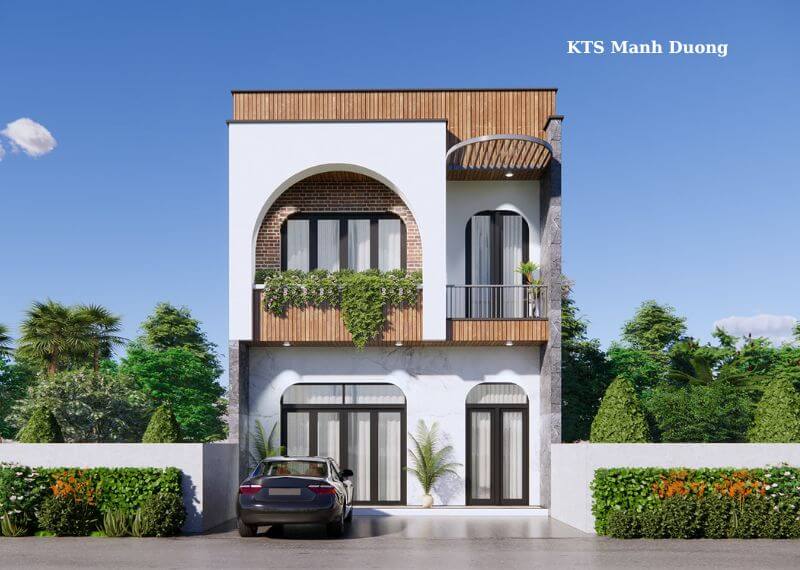 Mẫu Thiết kế nhà 1 trệt 1 lầu 8x12m có gác lửng Nhất Tín