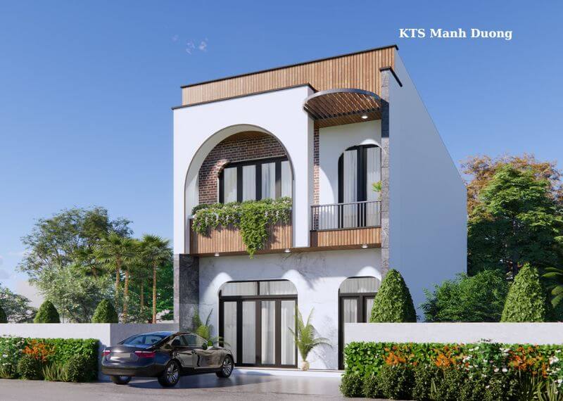 Mẫu Thiết kế nhà 1 trệt 1 lầu 8x12m có gác lửng Nhất Tín
