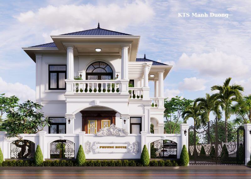 Mẫu biệt thự 1 trệt 1 lầu 8x12m có 4 phòng ngủ Nhất Tín