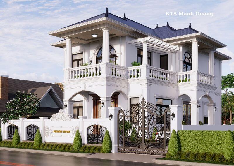 Mẫu biệt thự 1 trệt 1 lầu 8x12m có 4 phòng ngủ Nhất Tín
