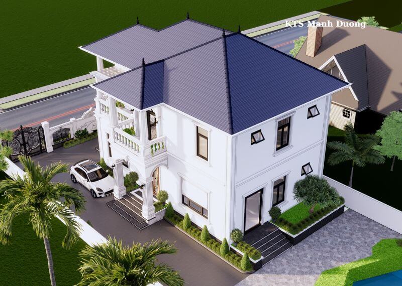 Mẫu biệt thự 1 trệt 1 lầu 8x12m có 4 phòng ngủ Nhất Tín