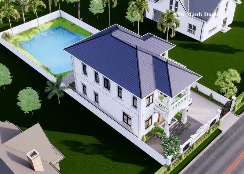 Mẫu biệt thự 1 trệt 1 lầu 8x12m có 4 phòng ngủ Nhất Tín
