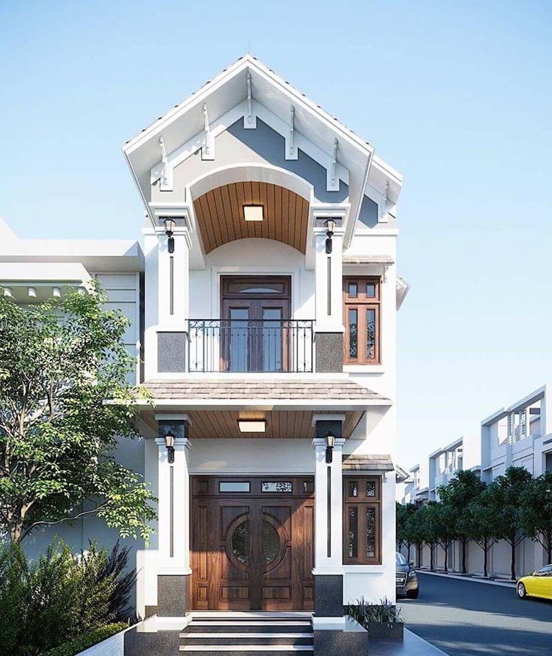 Mẫu nhà ngang 5m 1 trệt 1 lầu Tân Cổ Điển Nhất Tín