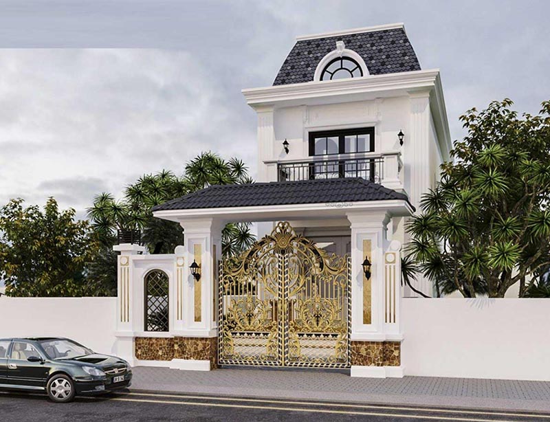 Mẫu nhà ngang 5m 1 trệt 1 lầu Tân Cổ Điển Nhất Tín