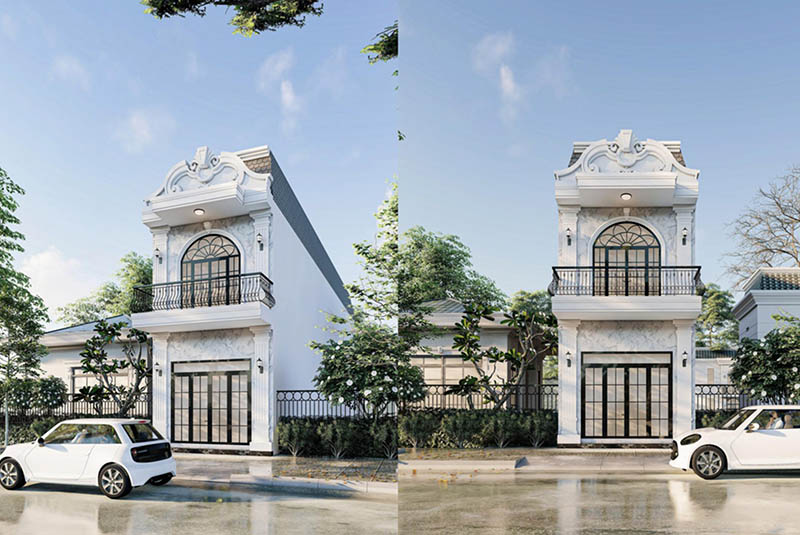 Mẫu nhà ngang 5m 1 trệt 1 lầu Tân Cổ Điển Nhất Tín