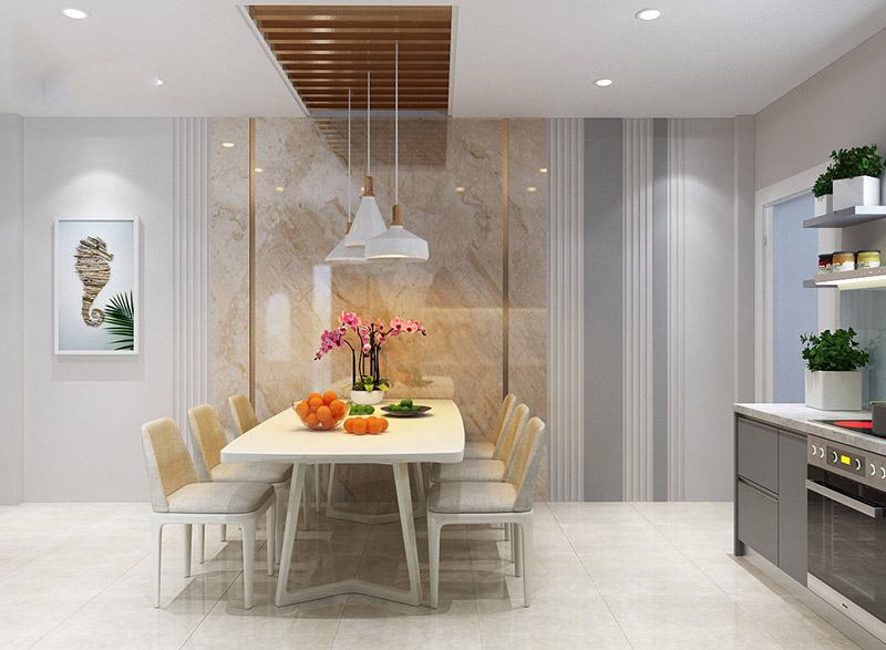 Nhà ống mái Thái 2 tầng ngang 5m với mặt tiền ốp đá Nhất Tín