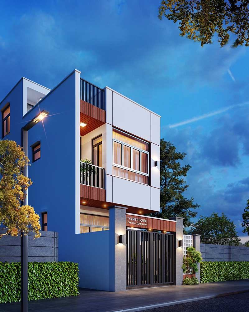 Phối cảnh nhà phố Hiện Đại 1 trệt 1 lầu 1 tum mặt tiền 5m Nhất Tín