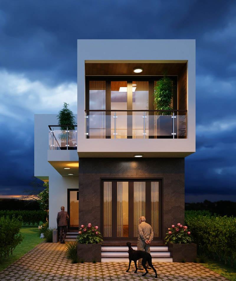 Thiết kế nhà 2 tầng kiểu chữ L mặt tiền 5m Nhất Tín