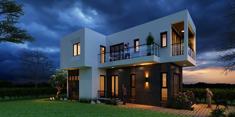 Thiết kế nhà 2 tầng kiểu chữ L mặt tiền 5m Nhất Tín