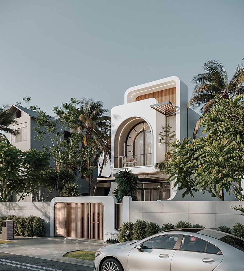 Thiết kế nhà mặt tiền 5m 1 trệt 1 lầu mái Bằng Hiện Đại Nhất Tín