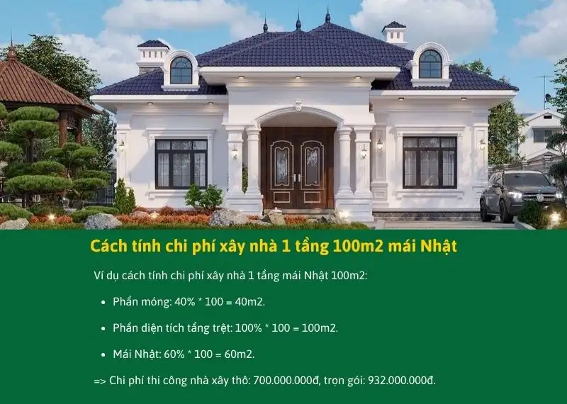 Cách tính chi phí xây nhà 1 tầng 100m2 mái Nhật Xây dựng Nhất Tín