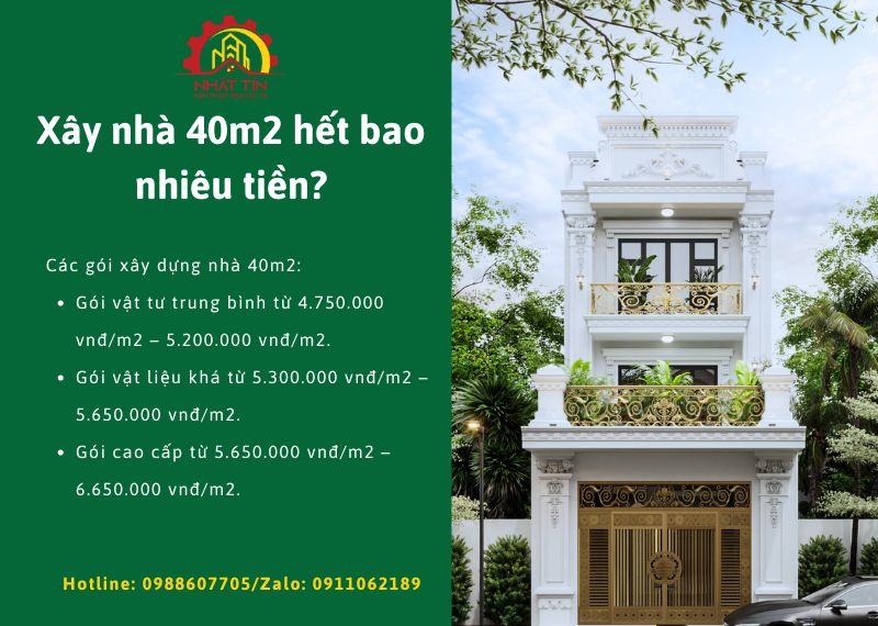 Xây nhà 40m2 hết bao nhiêu tiền Xây dựng Nhất Tín