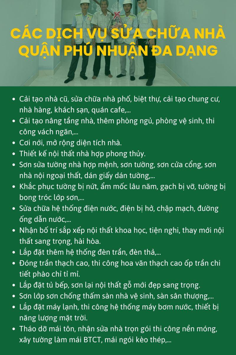 Cac dich vu sua chua nha quan Phu Nhuan Da dang nhat tin