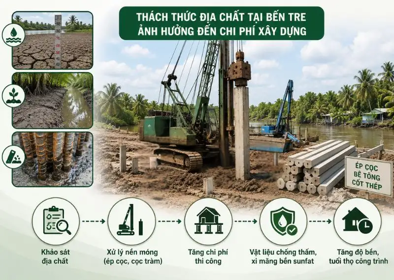 Thách thức địa chất tại Bến Tre ảnh hưởng thế nào đến chi phí xây dựng