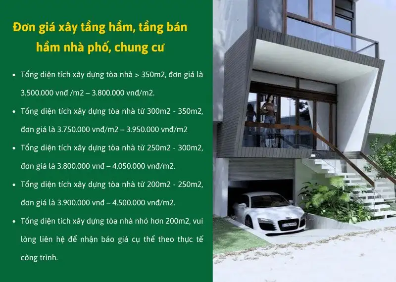 Đơn giá xây tầng hầm, tầng bán hầm nhà phố, chung cư mới nhất Xây dựng Nhất Tín