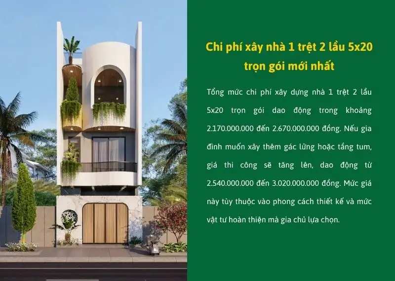 Chi phí xây nhà 1 trệt 2 lầu 5x20 trọn gói mới nhất Xây dựng Nhất Tín