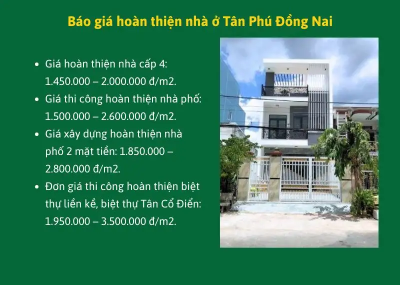 Báo giá hoàn thiện nhà ở Tân Phú Đồng Nai Xây dựng Nhất Tín
