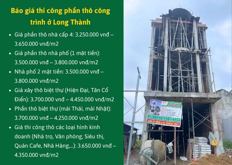 Báo giá thi công phần thô công trình ở Long Thành Xây dựng Nhất Tín