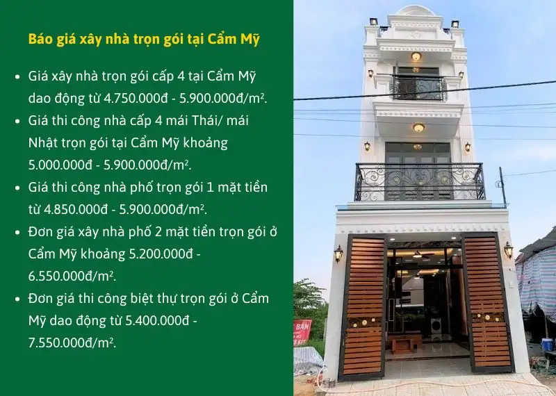 Báo giá xây nhà trọn gói tại Cẩm Mỹ Xây dựng Nhất Tín