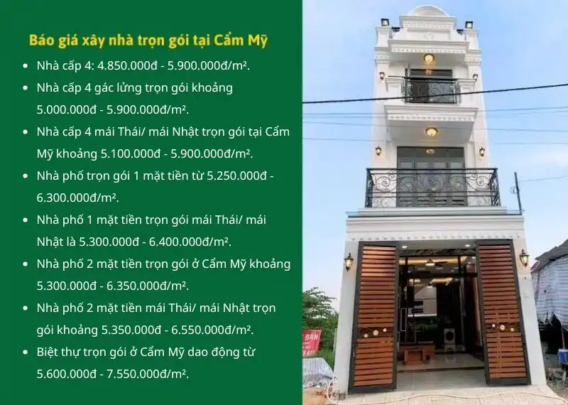 [Update] Giá xây nhà trọn gói Cẩm Mỹ Đồng Nai | Miễn phí Thiết kế, GPXD