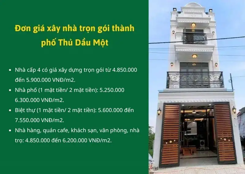 Báo giá xây nhà trọn gói tại Thủ Dầu Một trọn gói, minh bạch chi phí