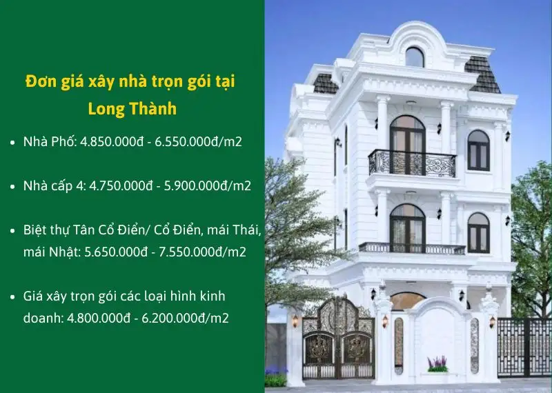 Đơn giá xây nhà trọn gói tại Long Thành Xây dựng Nhất Tín