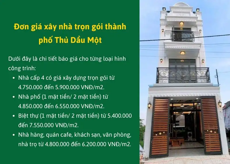 Đơn giá xây nhà trọn gói thành phố Thủ Dầu Một Xây dựng Nhất Tín