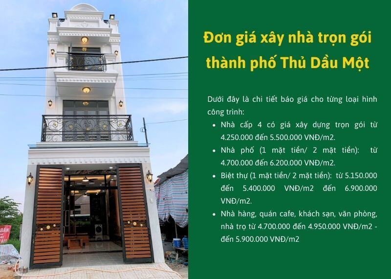 Đơn giá xây nhà trọn gói thành phố Thủ Dầu Một Xây dựng Nhất Tín