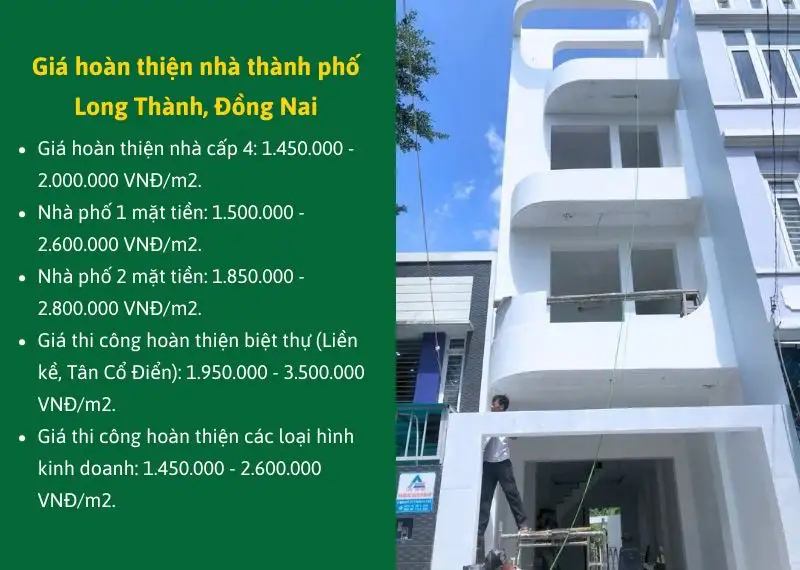 Giá hoàn thiện nhà thành phố Long Thành, Đồng Nai Xây dựng Nhất Tín