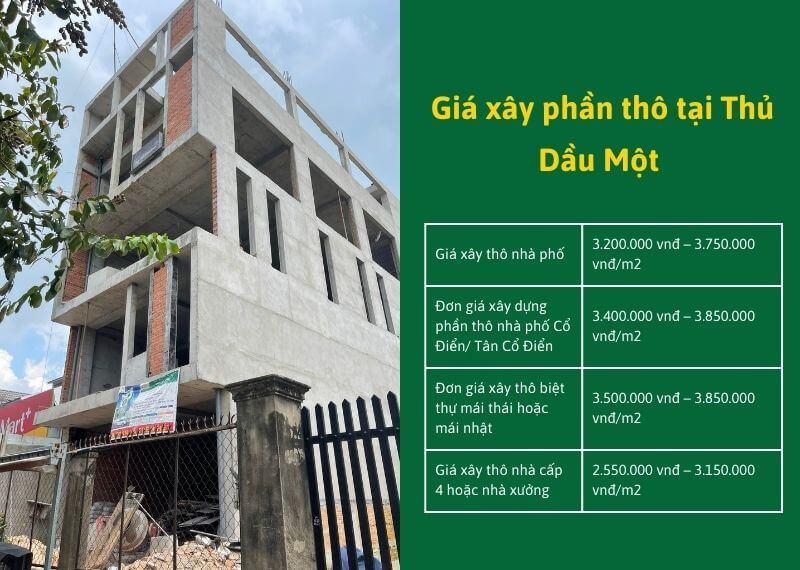 Giá xây phần thô Thủ Dầu Một Xây dựng Nhất Tín.