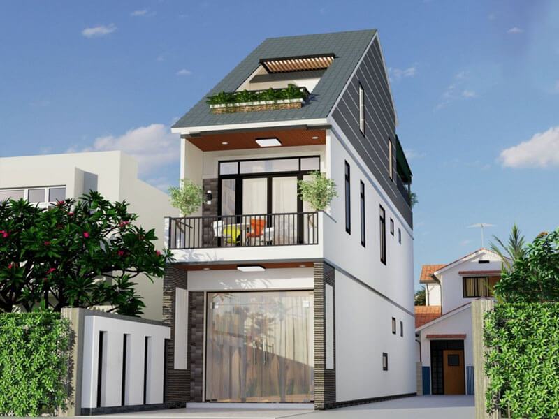 Mẫu nhà 4x17m 3 tầng có tầng gác mái độc đáo Xây dựng Nhất Tín