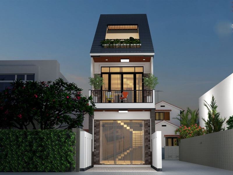 Mẫu nhà 4x17m 3 tầng có tầng gác mái độc đáo Xây dựng Nhất Tín