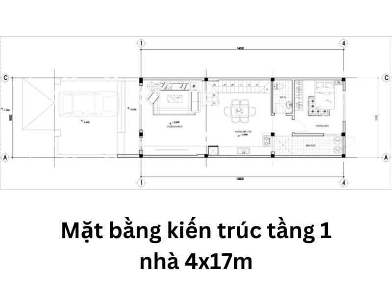 Mẫu nhà cấp 4 4x17m mái lệch kèm bản vẽ bố trí công năng nội thất tối ưu Xây dựng Nhất Tín (2)