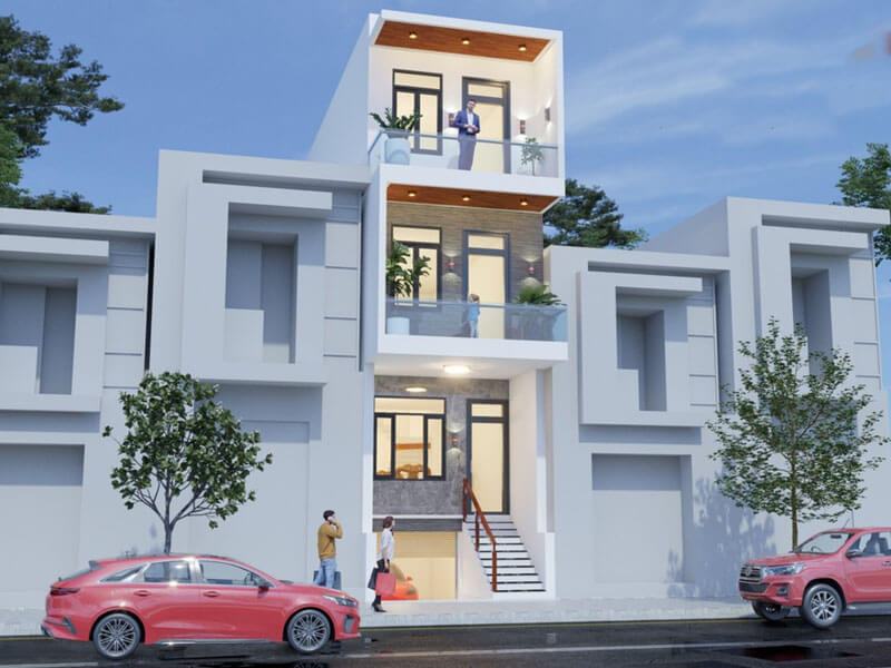 Phối cảnh nhà ống ngang 4m sâu 17m có tầng bán hầm Xây dựng Nhất Tín