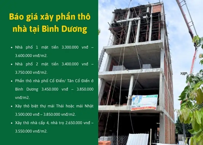Báo giá xây phần thô nhà tại Bình Dương Xây dựng Nhất Tín
