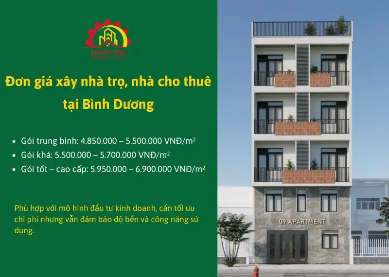 Đơn giáxxây nhà trọ, nhà cho thuê tại Bình Dương Xây dựng Nhất Tín