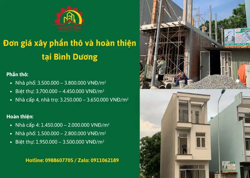 Đơn giá xây phần thô và hoàn thiện tại Bình Dương Xây dựng Nhất Tín