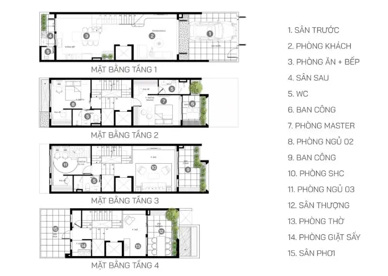 Bản vẽ công năng nhà 4 tầng diện tích 5x19m Xây dựng Nhất Tín 1