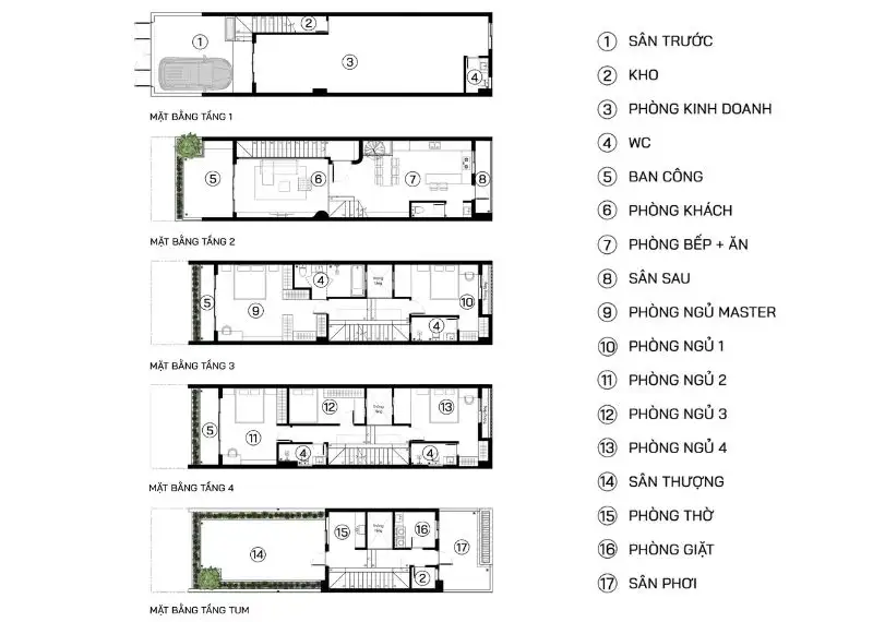 Bản vẽ công năng nhà 4 tầng diện tích 5x19m Xây dựng Nhất Tín 1